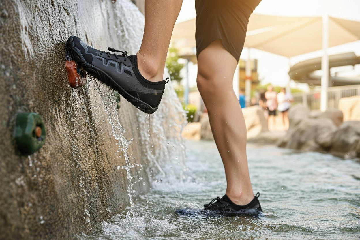 Zapato acuático con drenaje rápido y suela antiderrapante para playa, ríos y parques acuáticos.