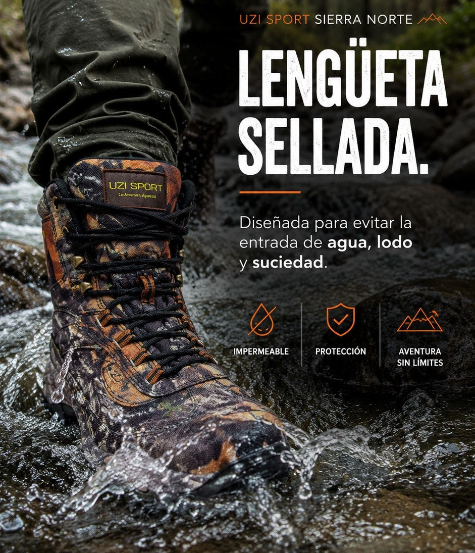 Bota de senderismo uzi sport guadalajara Sierra con estampado de camuflaje, caña alta y suela de alto agarre en arroyo