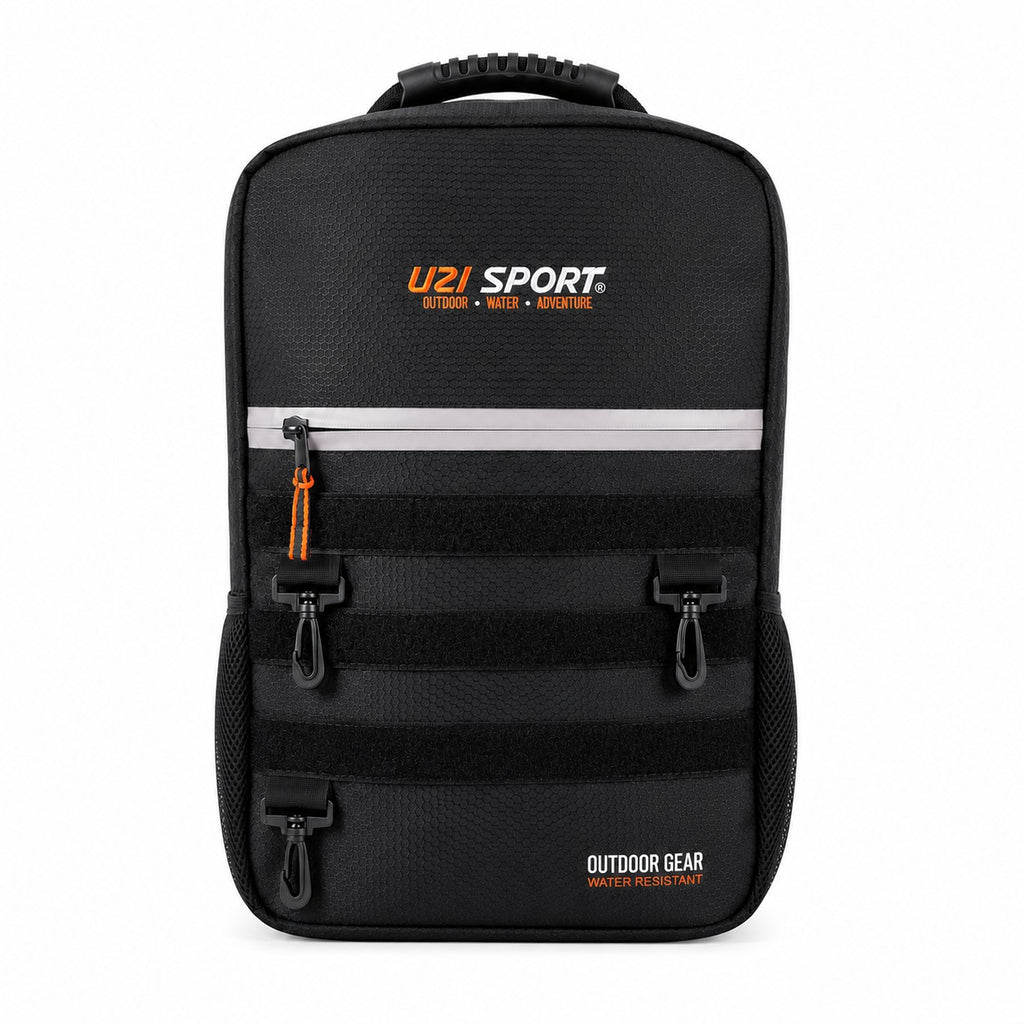 Mochila negra uzi sport guadalajara de 35L resistente al agua con panel de velcro y correas para equipo outdoor