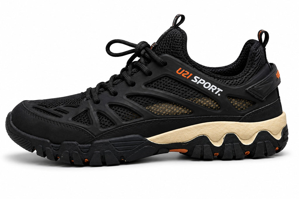 Zapato outdoor uzi sport guadalajara Nómada negro con suela de caucho, diseño 2 en 1 para senderismo y agua.