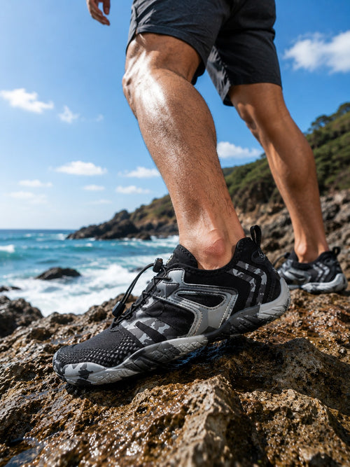 Zapato de playa uzi sport guadalajara Octopus Black negro con estampado de camuflaje y ajuste elástico en rocas