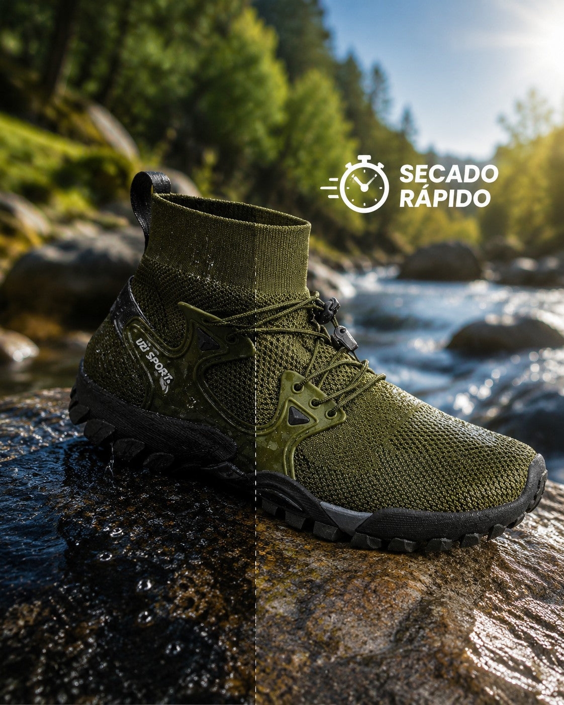 Zapato uzi sport guadalajara TrailWave verde oliva para senderismo acuático con suela de agarre y secado rápido