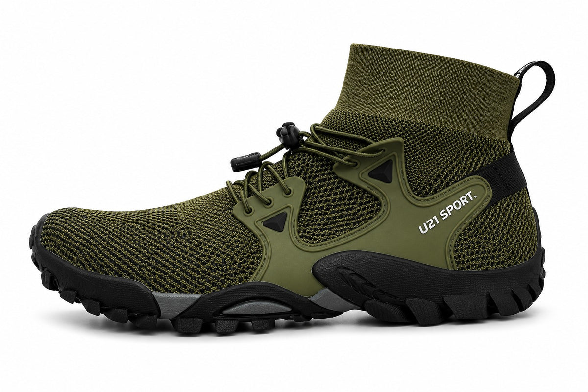Zapato sumergible TrailWave de uzi sport guadalajara en color verde oliva con suela de alto agarre y sistema de drenaje