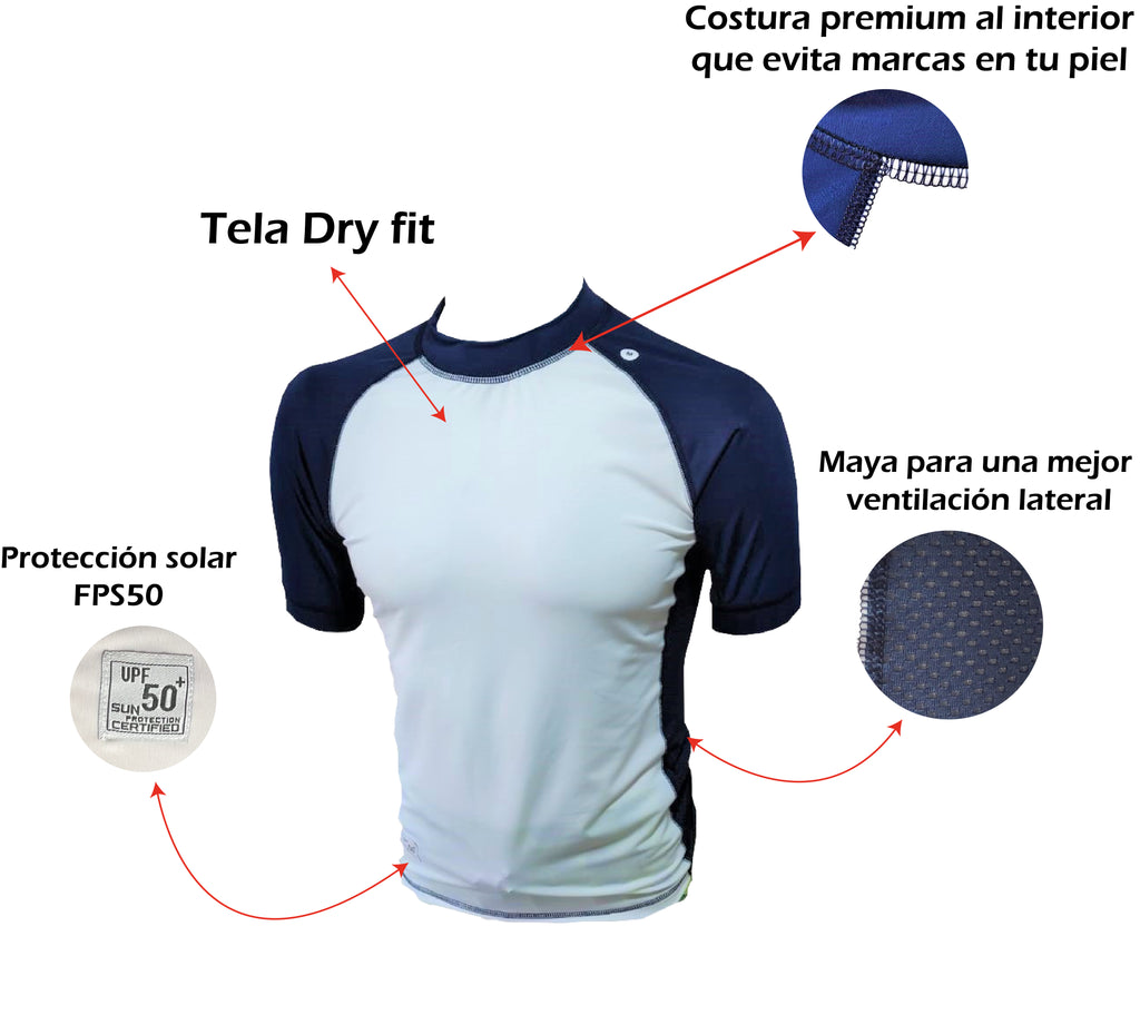 Playera para caballero con protector solar manga corta